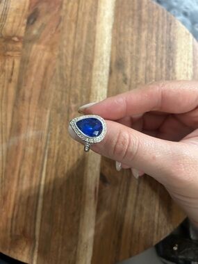 Blue Teardrop Crystal Halo Ring - Women Jewelry